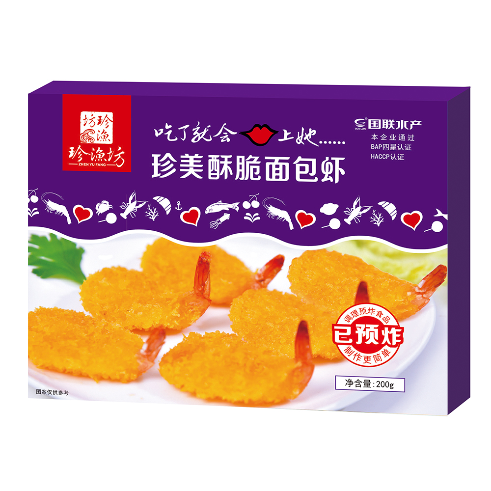 国联水产 珍渔坊 珍美酥脆面包虾200g/盒